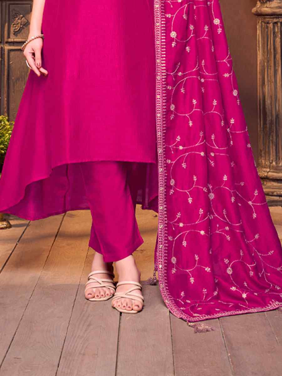 Pink Silk Embroidery Party Wedding Festival Casual Ready Anarkali Salwar Kameez