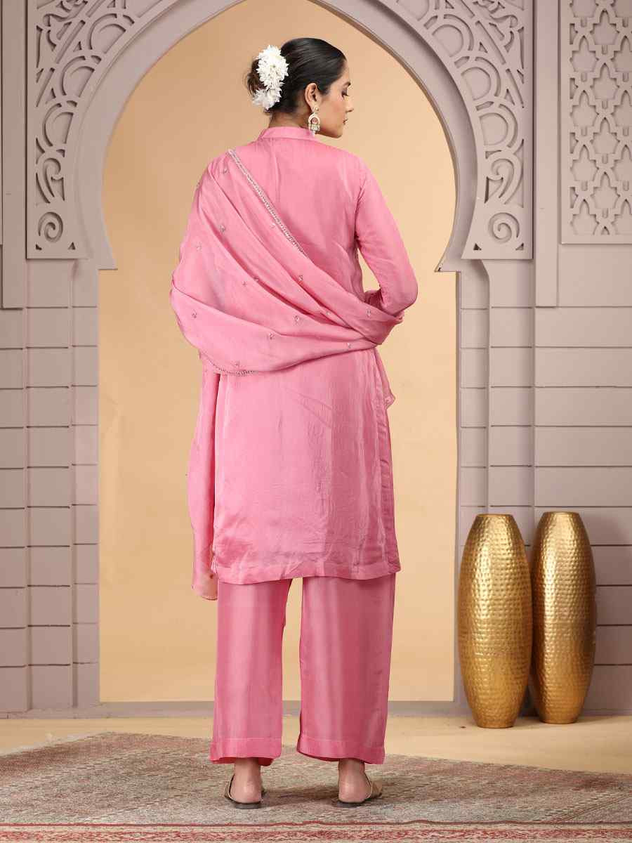 Pink Silk Embroidery Party Wedding Festival Casual Ready Farsi Pant Salwar Kameez