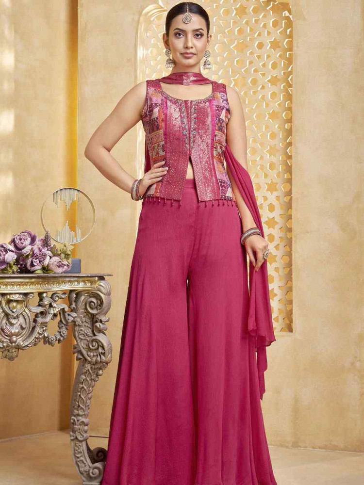 Image of Pink Silk Embroidery Party Wedding Festival Casual Ready Palazzo Pant Salwar Kameez