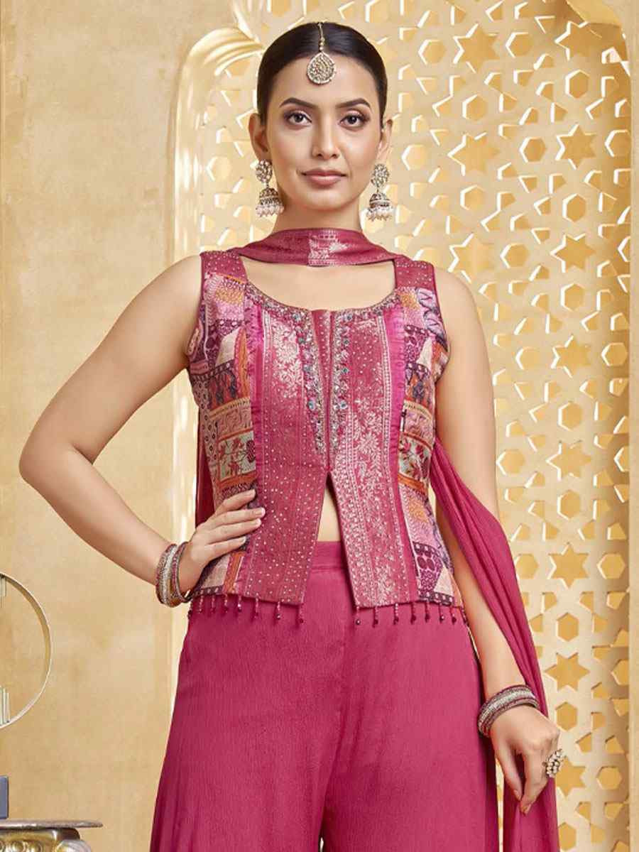 Pink Silk Embroidery Party Wedding Festival Casual Ready Palazzo Pant Salwar Kameez
