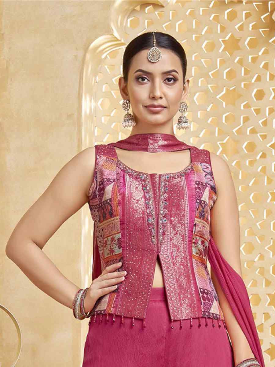 Pink Silk Embroidery Party Wedding Festival Casual Ready Palazzo Pant Salwar Kameez