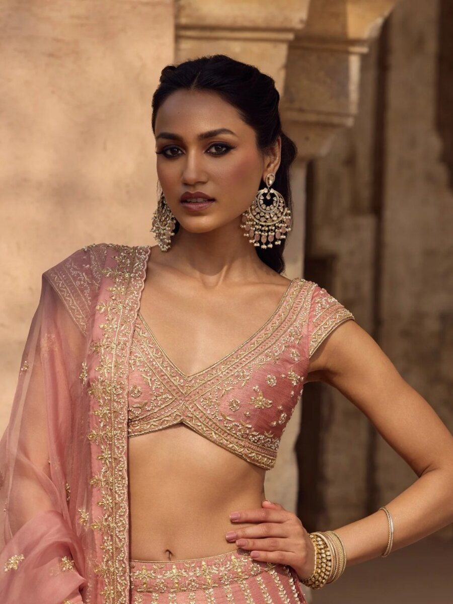 Pink Silk Embroidery Sequins Zari Wedding Reception Party Festival Heavy Border Lehenga Choli