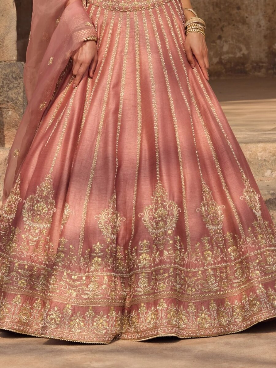 Pink Silk Embroidery Sequins Zari Wedding Reception Party Festival Heavy Border Lehenga Choli