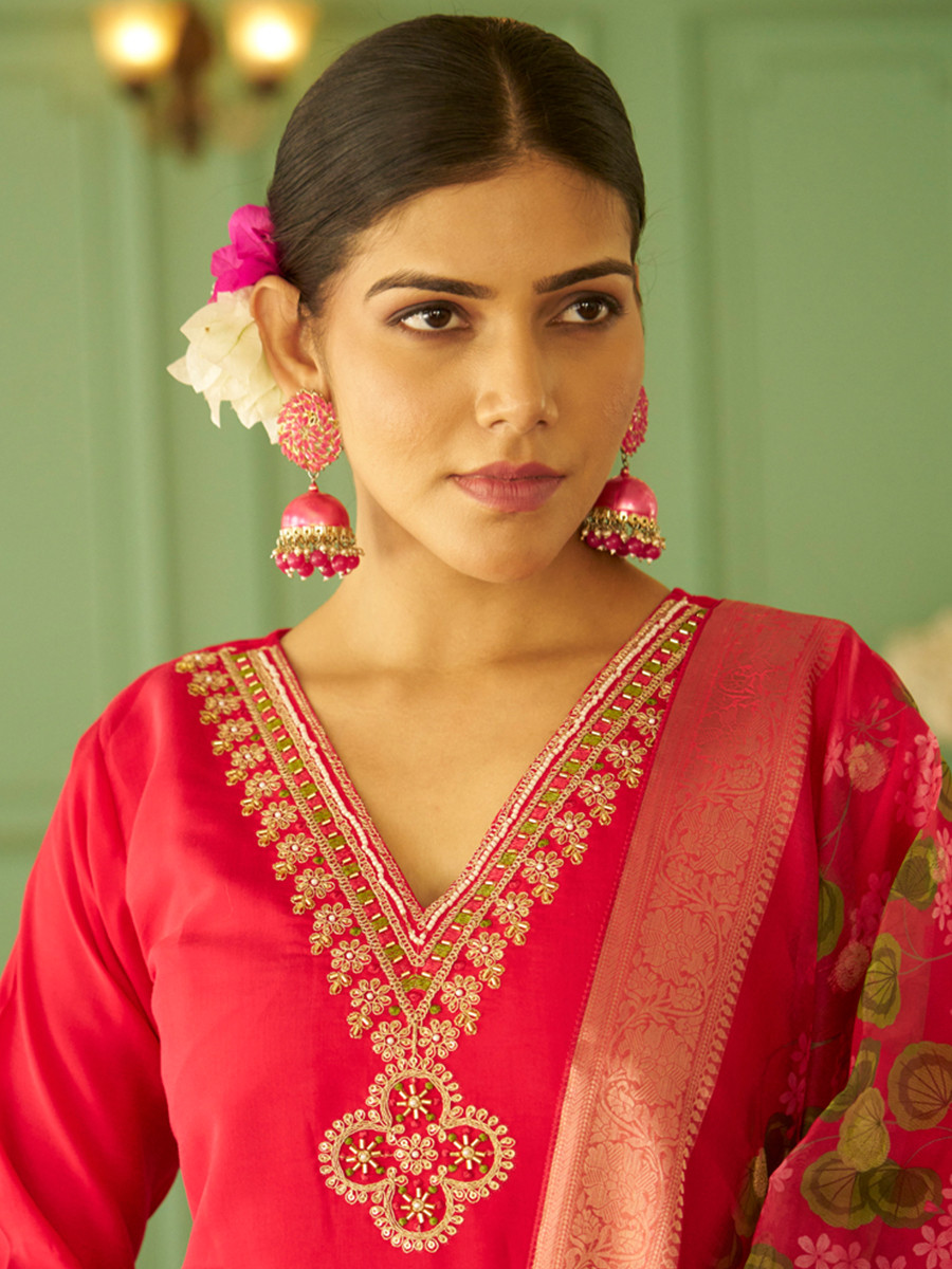 Pink Silk Embroidery Stone Printed Dupatta Party Wedding Festival Casual Ready Pant Salwar Kameez