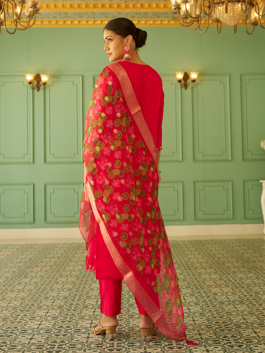 Pink Silk Embroidery Stone Printed Dupatta Party Wedding Festival Casual Ready Pant Salwar Kameez