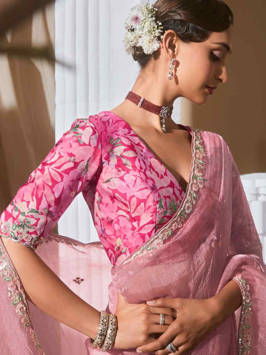 Pink Silk Embroidery Traditional Bridal Reception Festival Wedding Fancy Heavy Border Saree