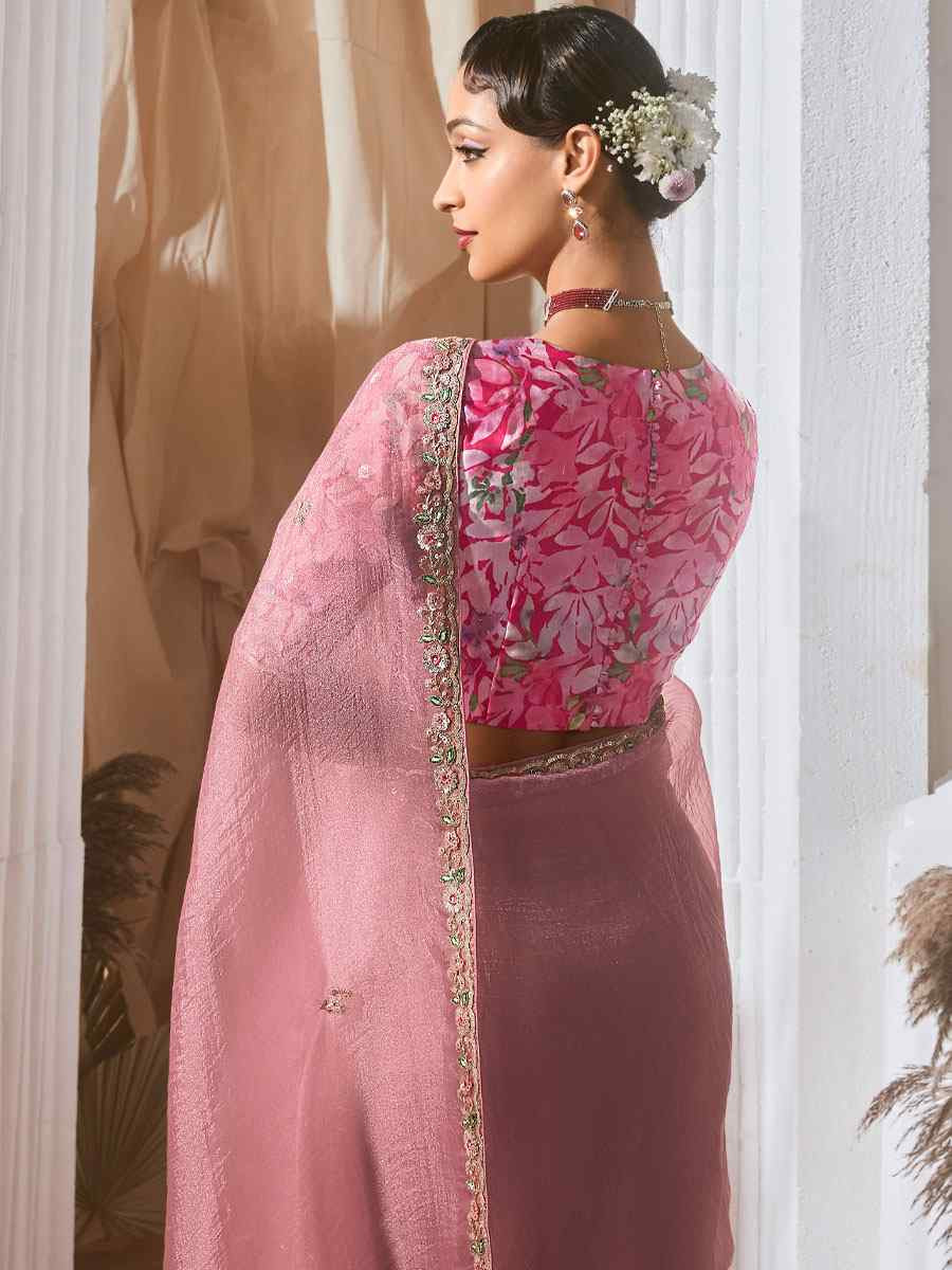 Pink Silk Embroidery Traditional Bridal Reception Festival Wedding Fancy Heavy Border Saree