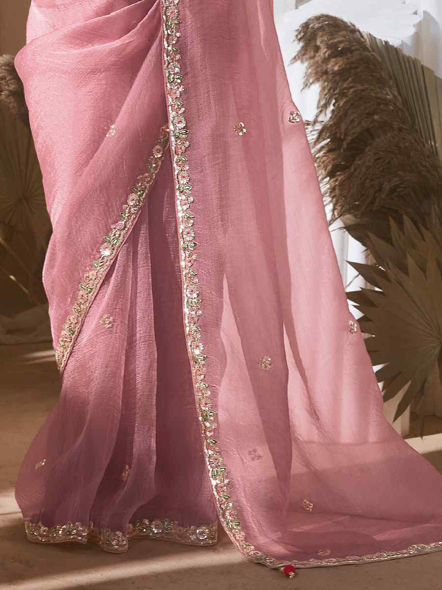 Pink Silk Embroidery Traditional Bridal Reception Festival Wedding Fancy Heavy Border Saree