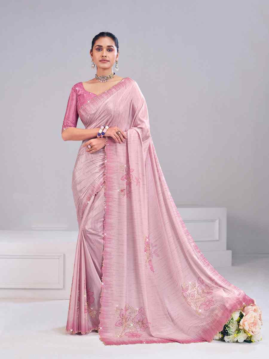 Pink Silk Embroidery Traditional Bridal Reception Festival Wedding Fancy Heavy Border Saree