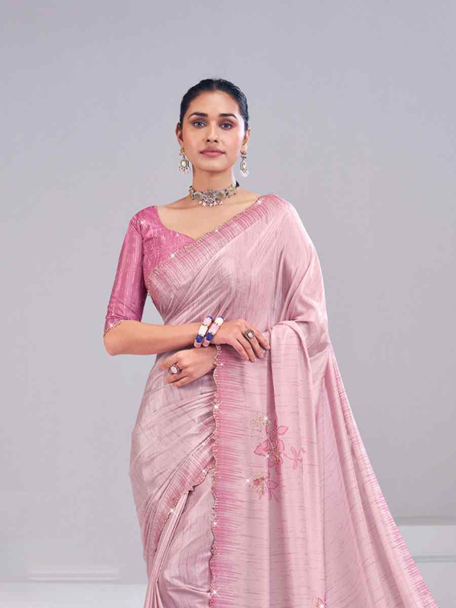 Pink Silk Embroidery Traditional Bridal Reception Festival Wedding Fancy Heavy Border Saree