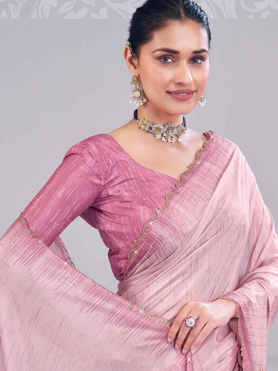 Pink Silk Embroidery Traditional Bridal Reception Festival Wedding Fancy Heavy Border Saree