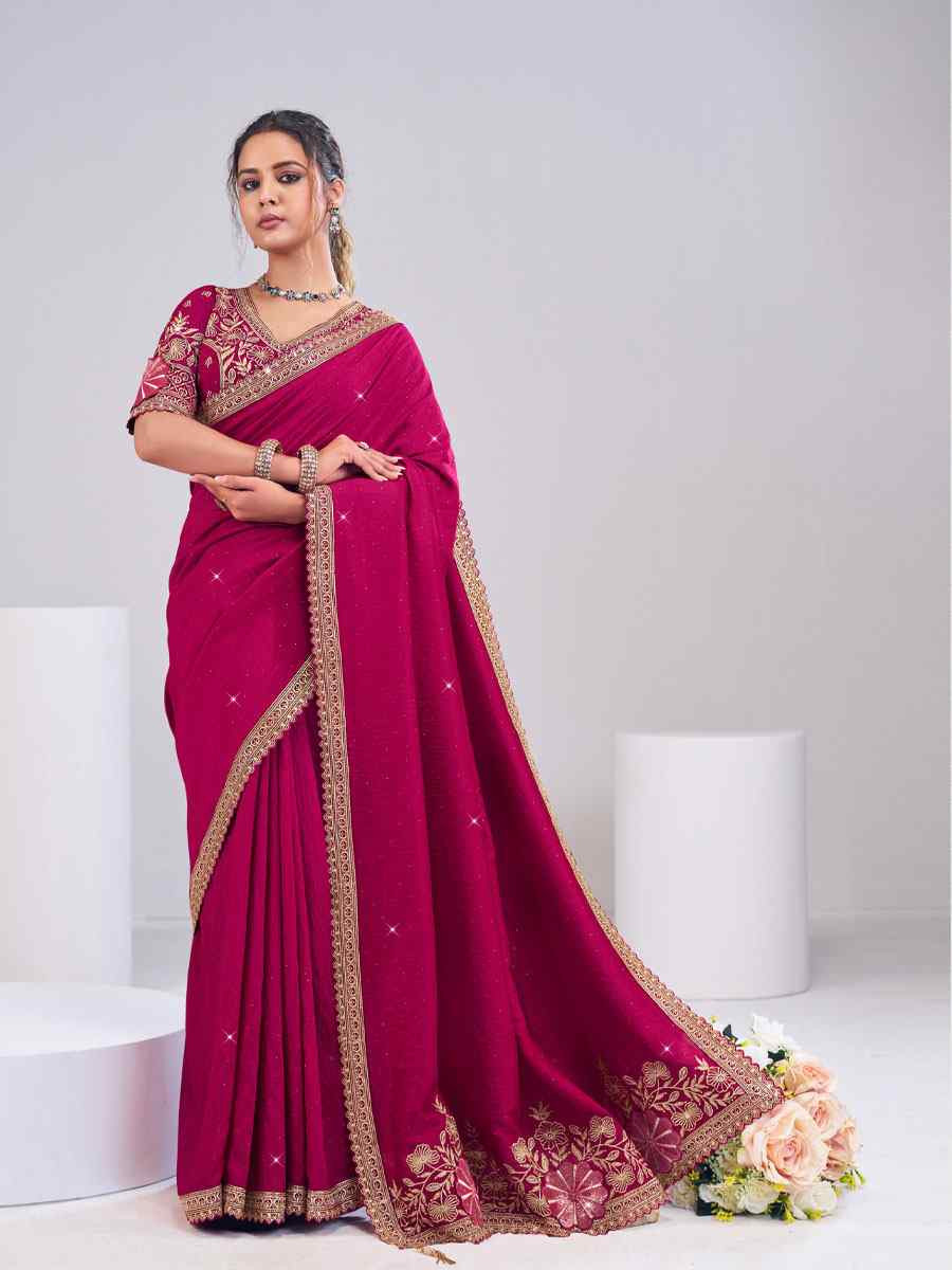 Pink Silk Embroidery Traditional Bridal Reception Festival Wedding Fancy Heavy Border Saree