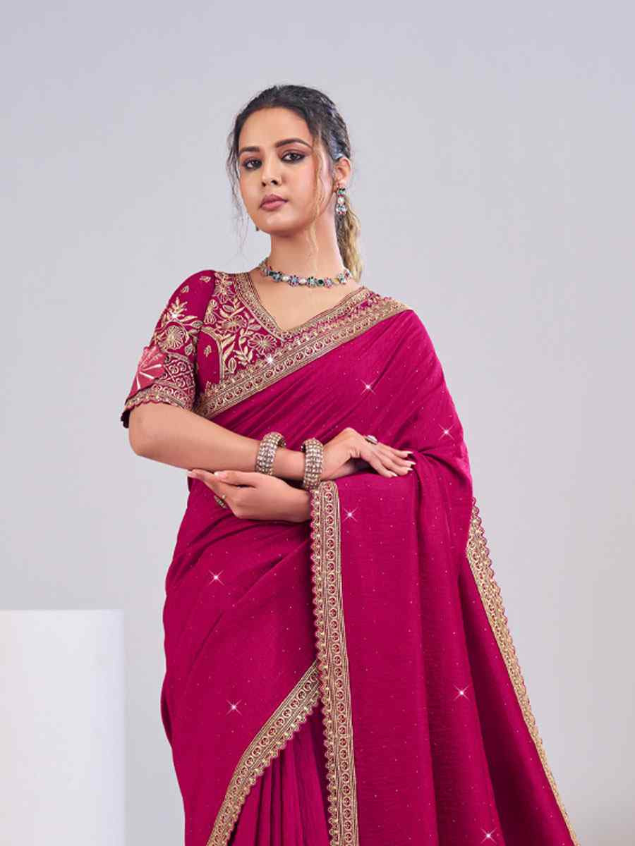 Pink Silk Embroidery Traditional Bridal Reception Festival Wedding Fancy Heavy Border Saree