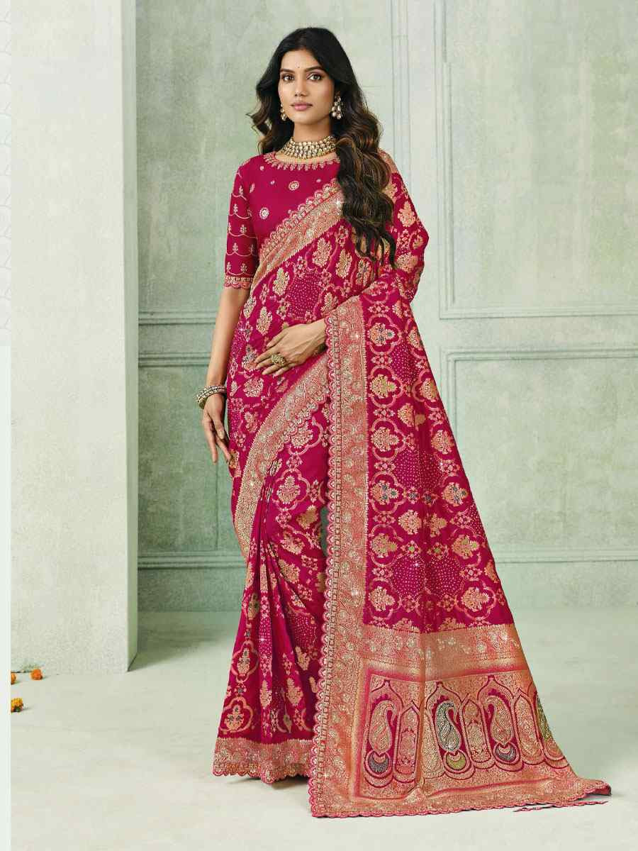 Pink Silk Embroidery Traditional Bridal Reception Festival Wedding Fancy Heavy Border Saree