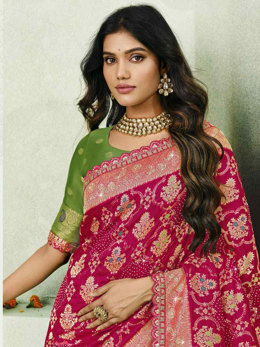 Pink Silk Embroidery Traditional Bridal Reception Festival Wedding Fancy Heavy Border Saree