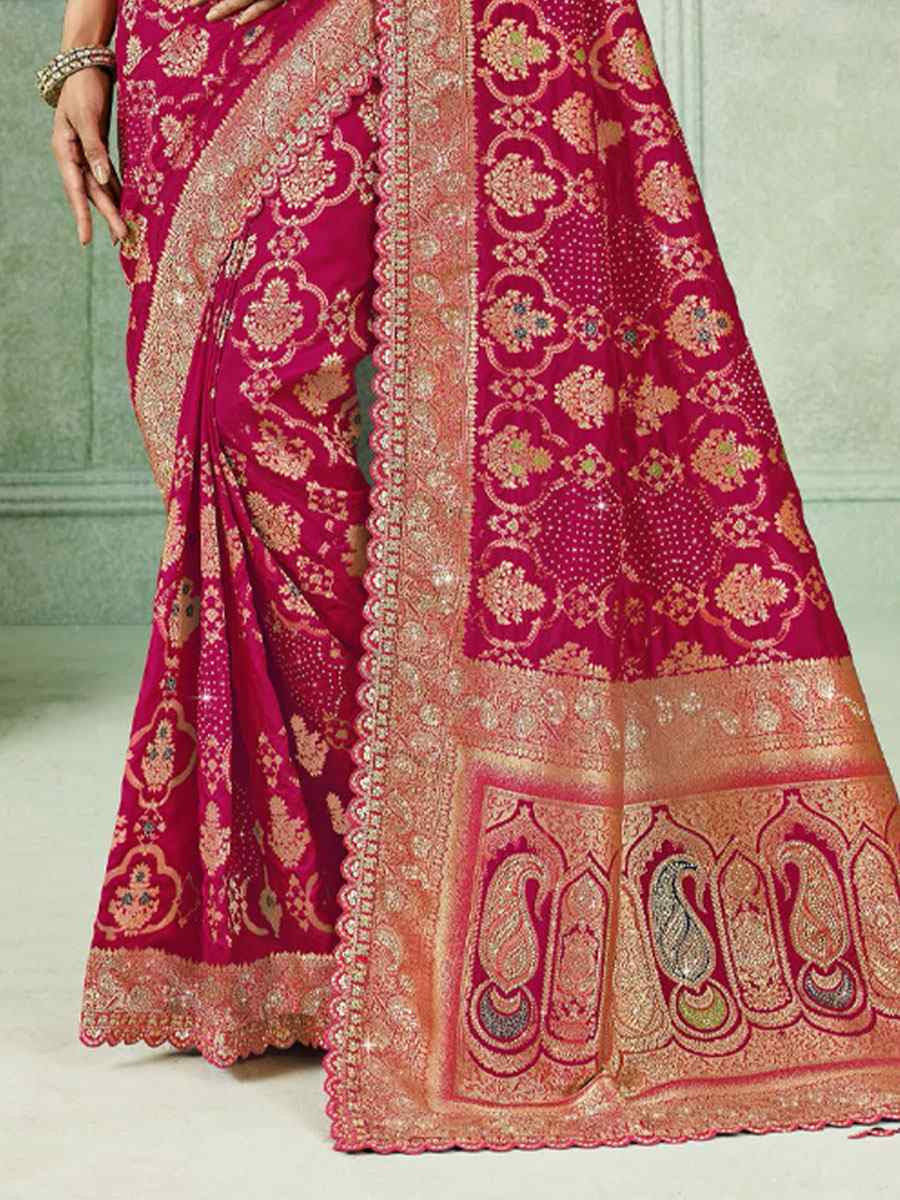 Pink Silk Embroidery Traditional Bridal Reception Festival Wedding Fancy Heavy Border Saree