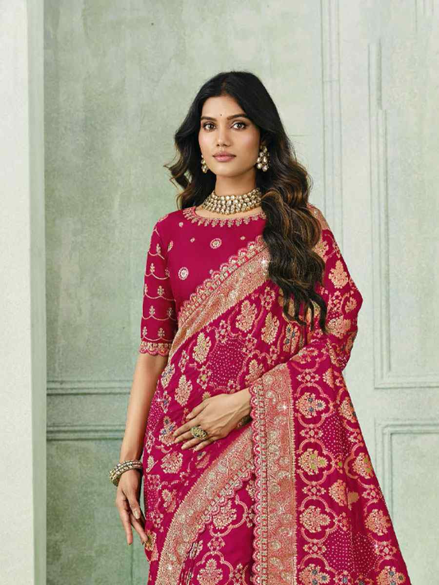 Pink Silk Embroidery Traditional Bridal Reception Festival Wedding Fancy Heavy Border Saree