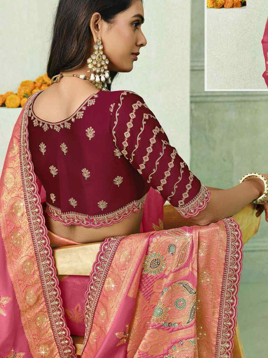 Pink Silk Embroidery Traditional Bridal Reception Festival Wedding Fancy Heavy Border Saree