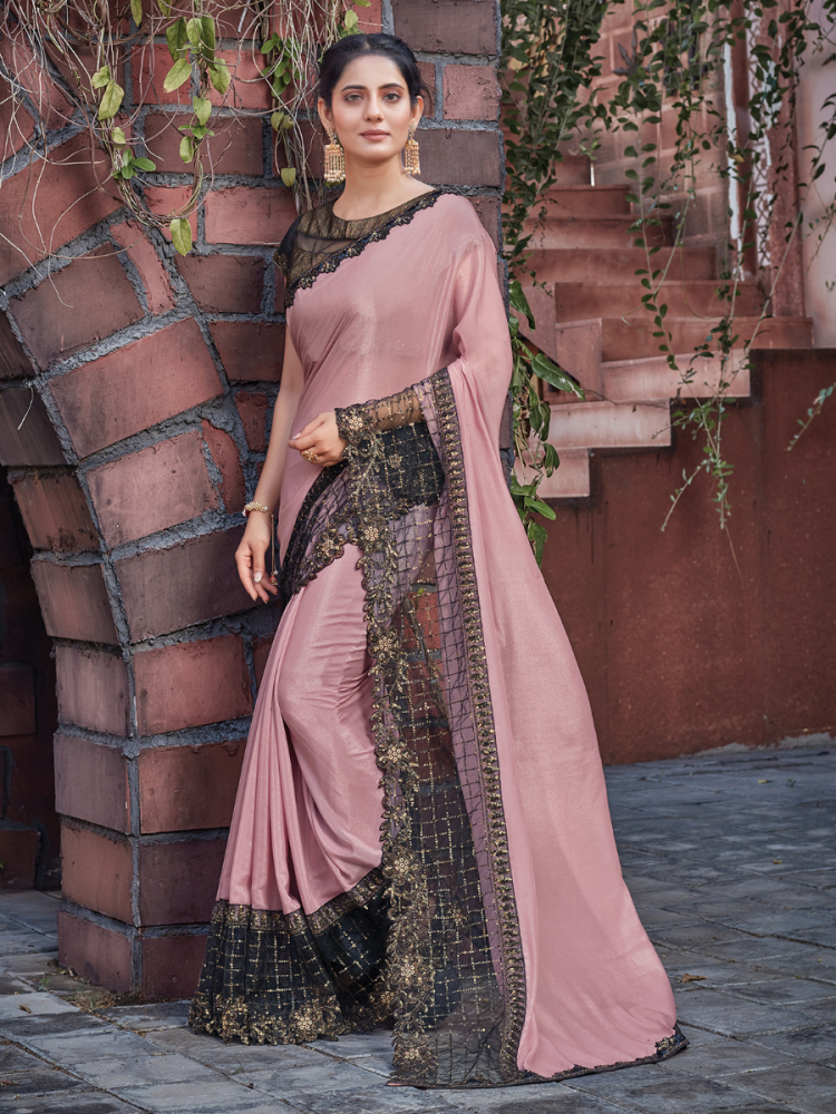 Pink Silk Georgette Embroidered Festival Party Contemporary Sarees