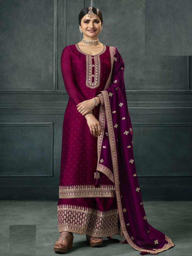 Pink Silk Georgette Embroidered Festival Wedding Palazzo Pant Bollywood Style Salwar Kameez