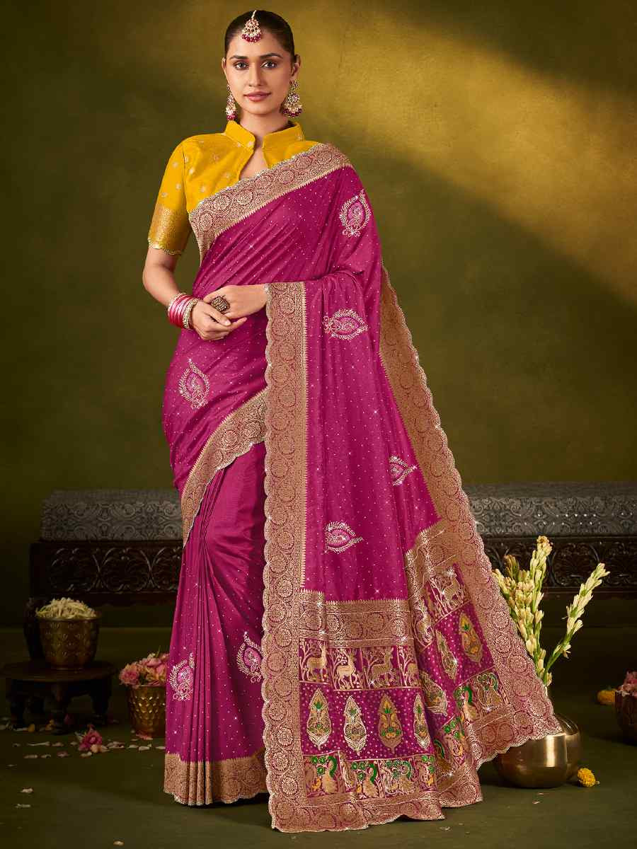 Pink Silk Handwoven Bridal Reception Festival Wedding Fancy Heavy Border Saree