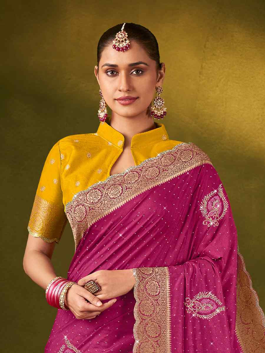 Pink Silk Handwoven Bridal Reception Festival Wedding Fancy Heavy Border Saree