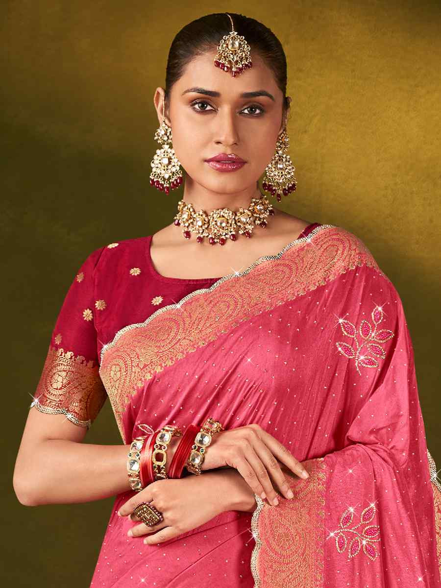 Pink Silk Handwoven Bridal Reception Festival Wedding Fancy Heavy Border Saree
