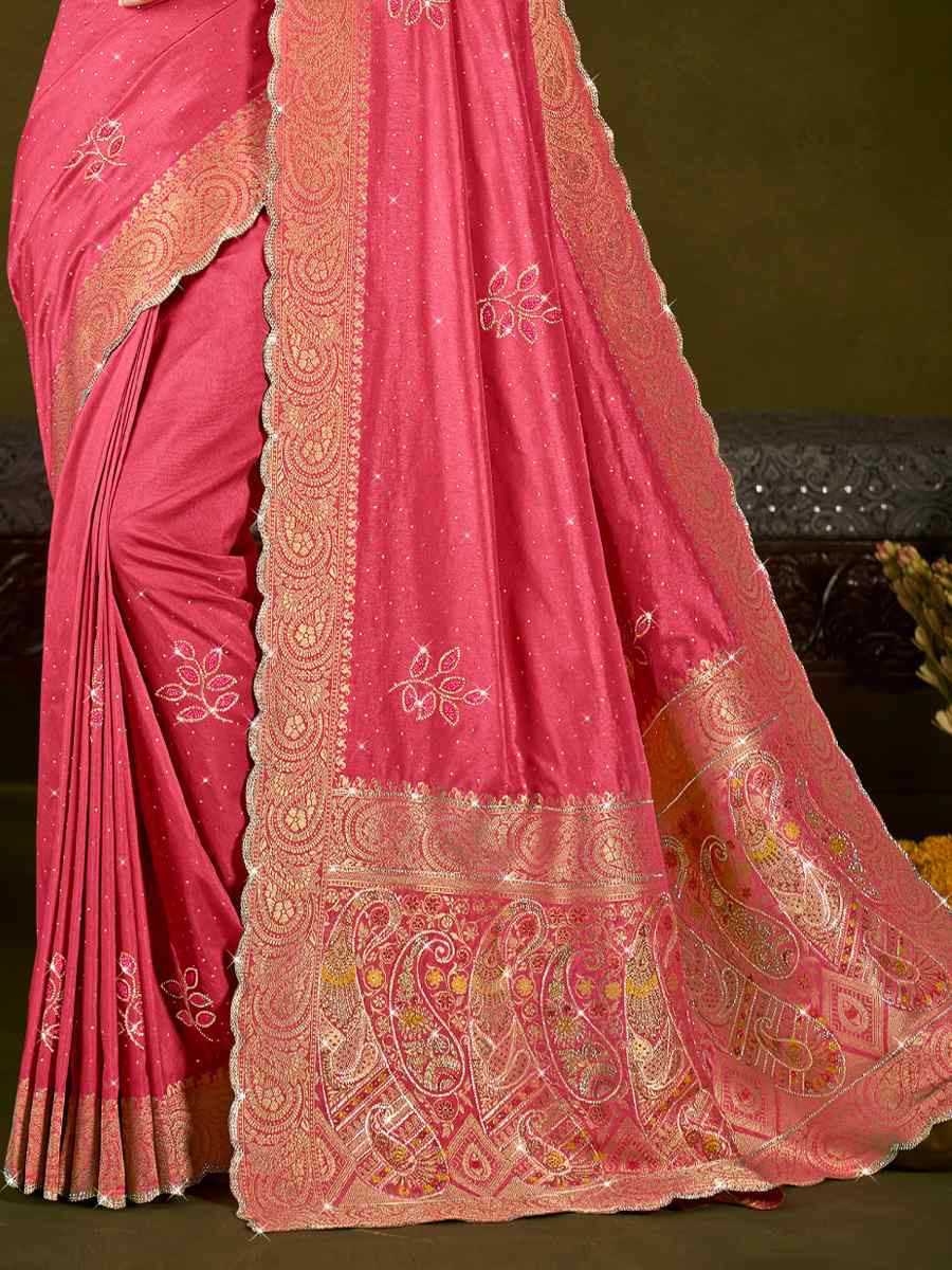 Pink Silk Handwoven Bridal Reception Festival Wedding Fancy Heavy Border Saree