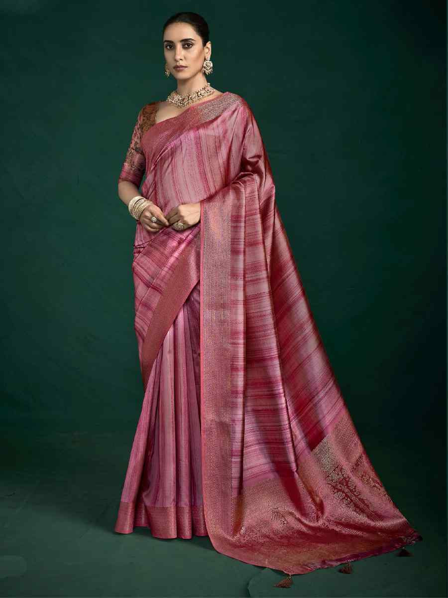 Pink Silk Handwoven Bridal Reception Festival Wedding Fancy Heavy Border Saree