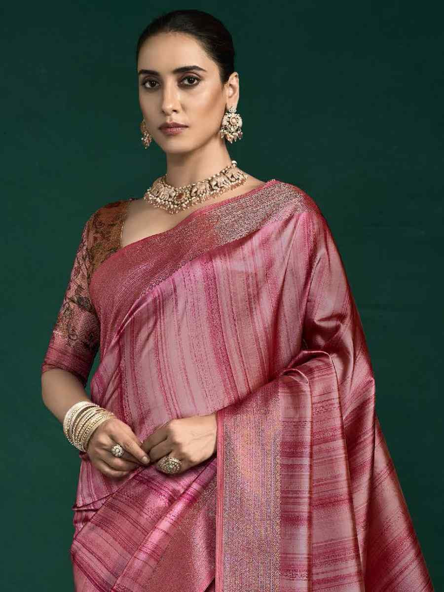 Pink Silk Handwoven Bridal Reception Festival Wedding Fancy Heavy Border Saree