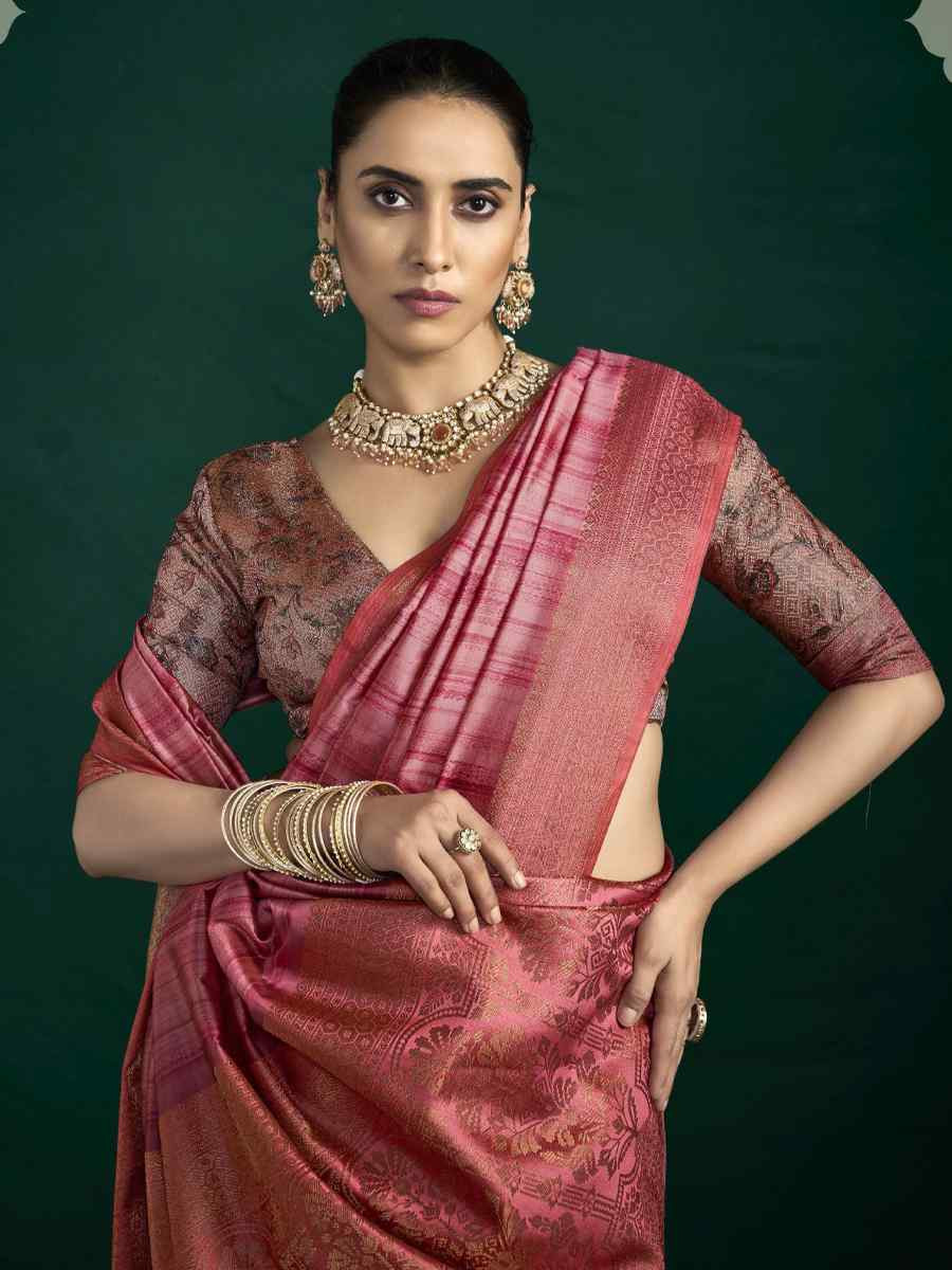 Pink Silk Handwoven Bridal Reception Festival Wedding Fancy Heavy Border Saree