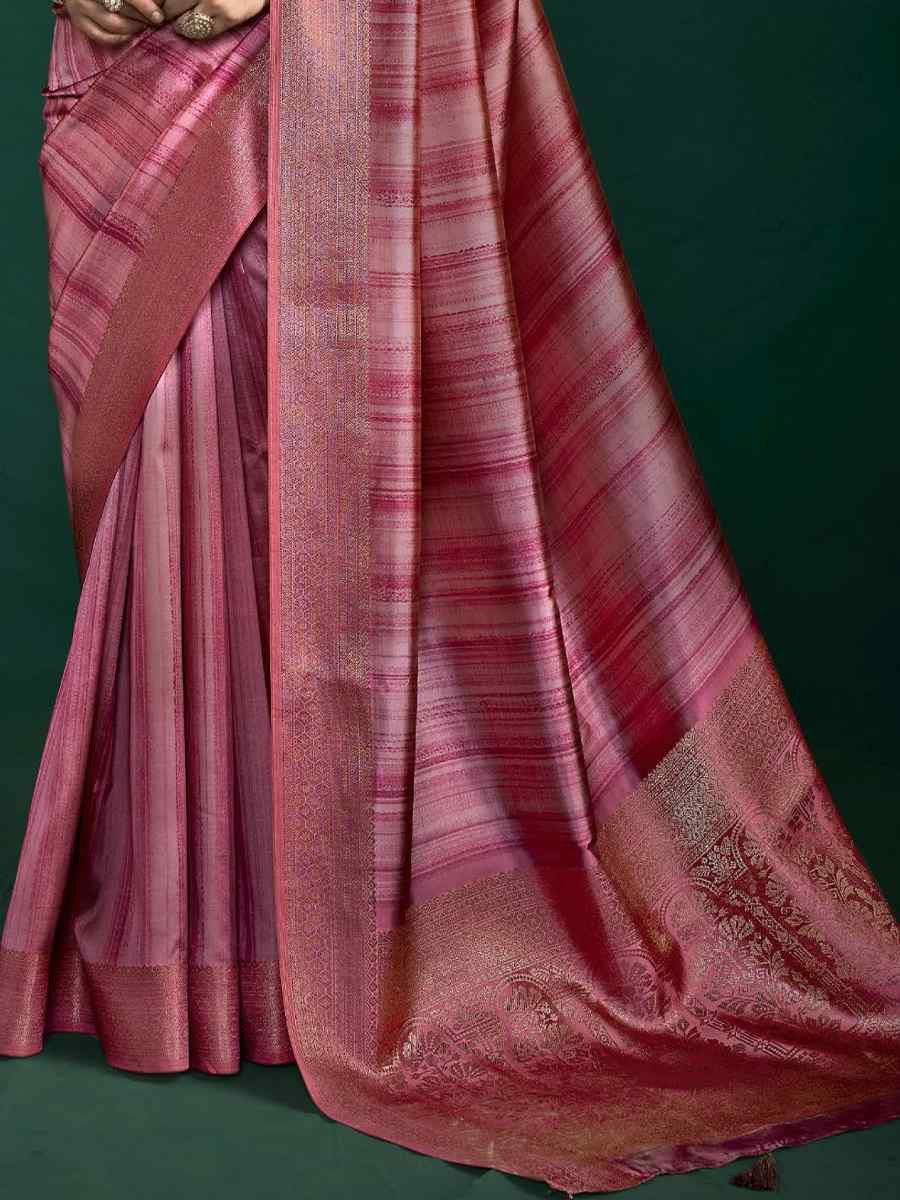 Pink Silk Handwoven Bridal Reception Festival Wedding Fancy Heavy Border Saree