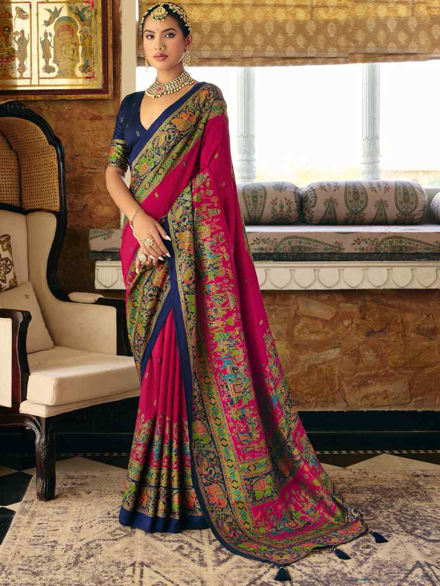 Pink Silk Handwoven Casual Reception Festival Wedding Fancy Heavy Border Saree