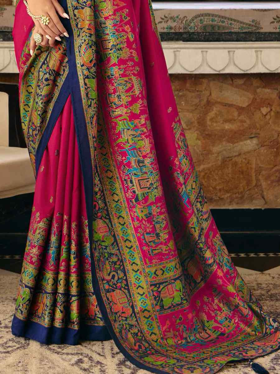Pink Silk Handwoven Casual Reception Festival Wedding Fancy Heavy Border Saree