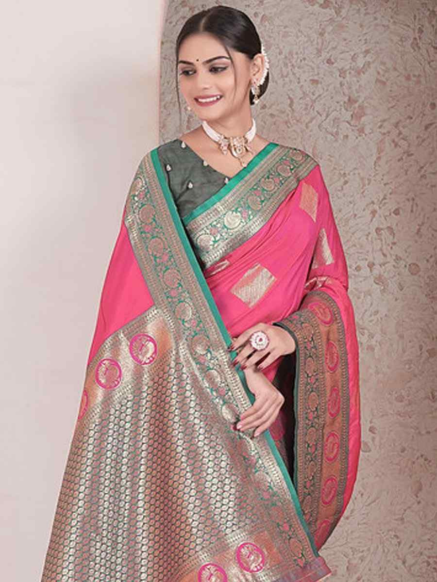 Pink Silk Handwoven Festival Wedding Fancy Heavy Border Saree