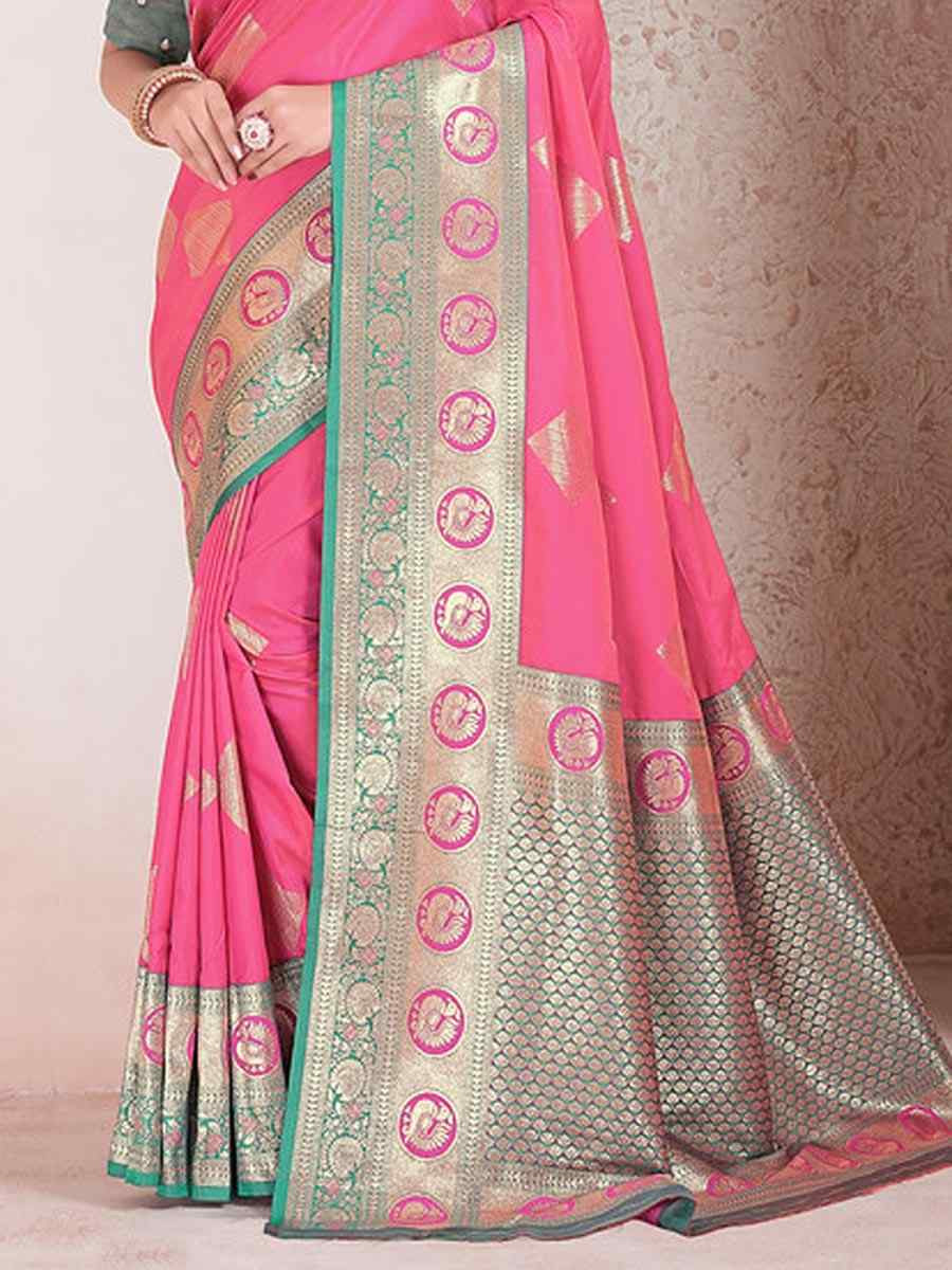 Pink Silk Handwoven Festival Wedding Fancy Heavy Border Saree