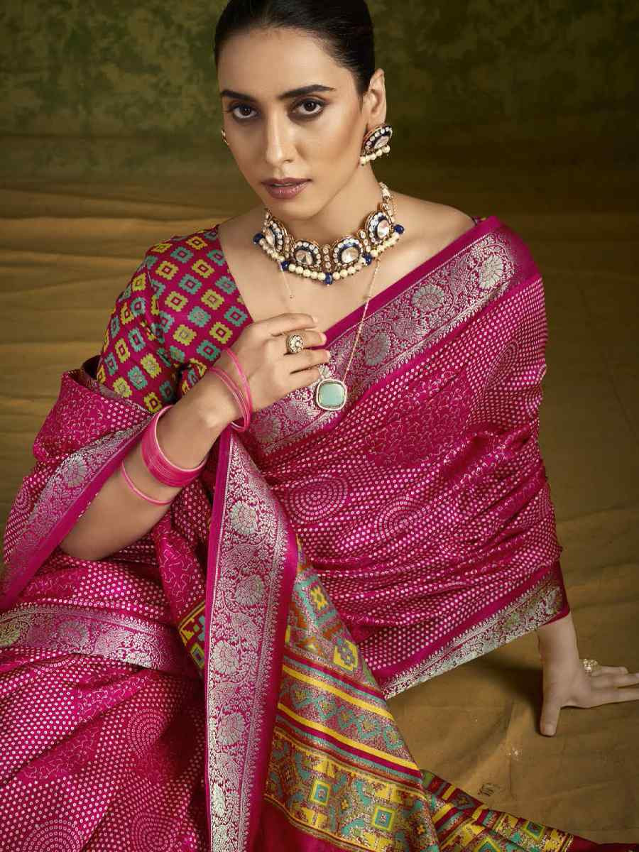 Pink Silk Handwoven Festival Wedding Fancy Heavy Border Saree