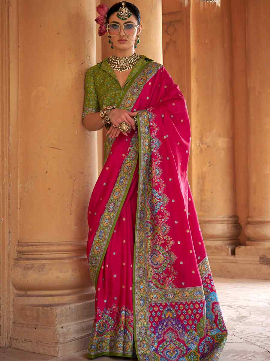 Pink Silk Handwoven Festival Wedding Fancy Heavy Border Saree