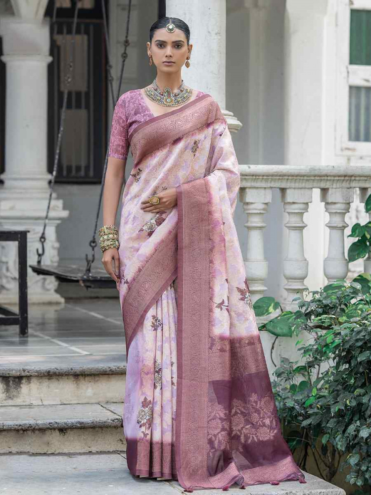 Pink Silk Handwoven Festival Wedding Fancy Heavy Border Saree