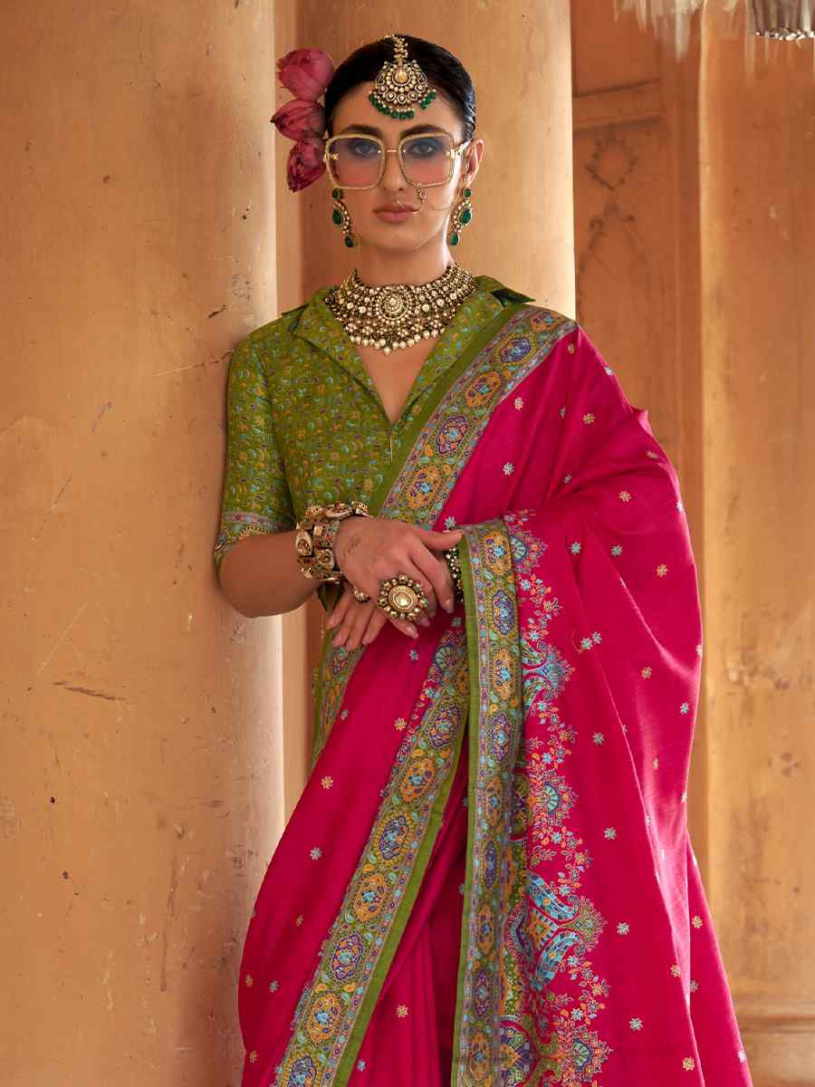 Pink Silk Handwoven Festival Wedding Fancy Heavy Border Saree