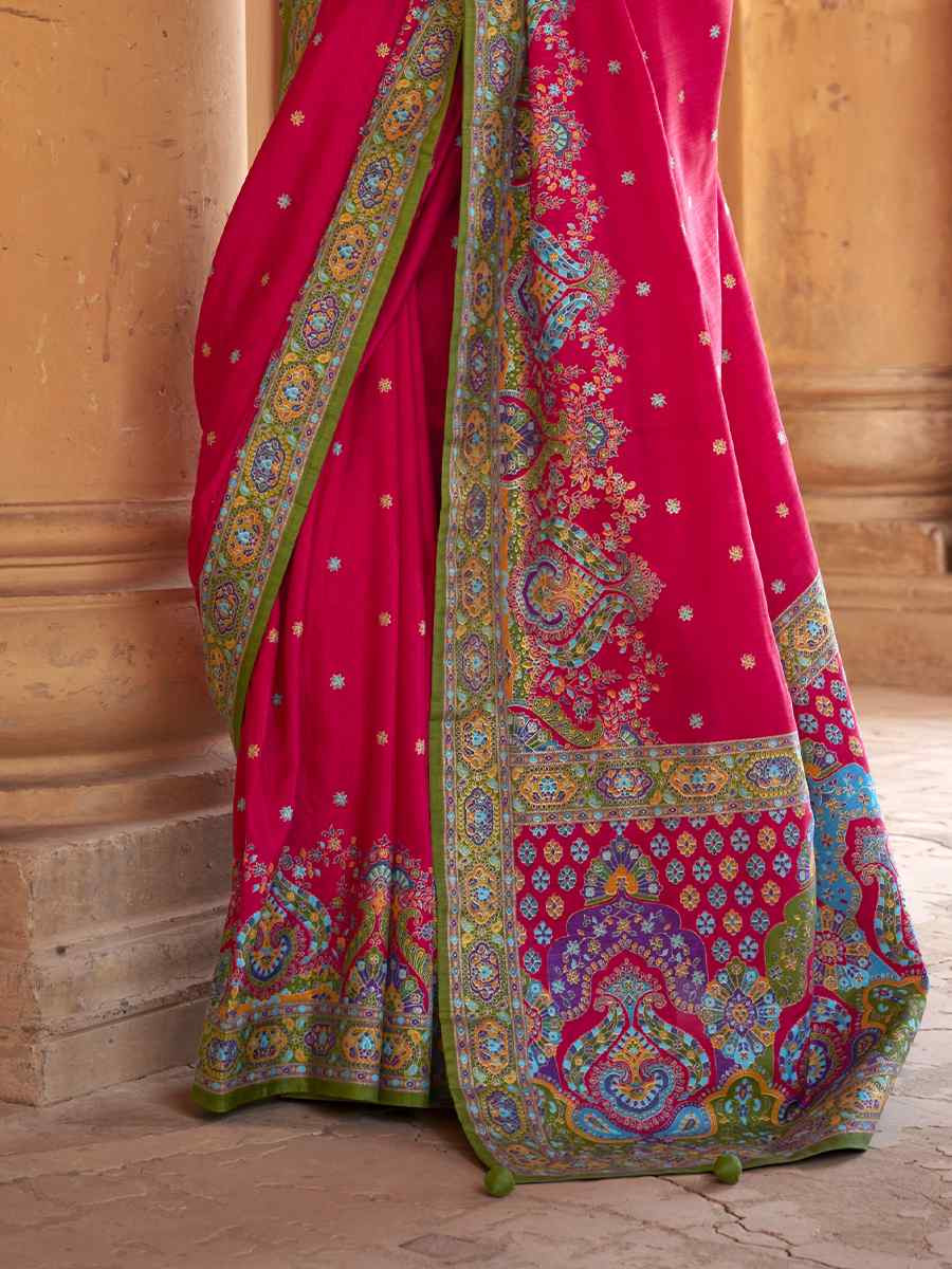 Pink Silk Handwoven Festival Wedding Fancy Heavy Border Saree