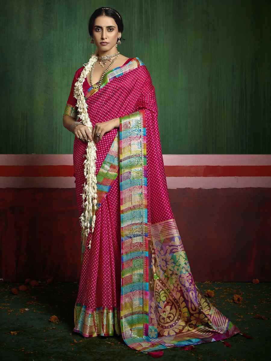 Pink Silk Handwoven Festival Wedding Fancy Heavy Border Saree