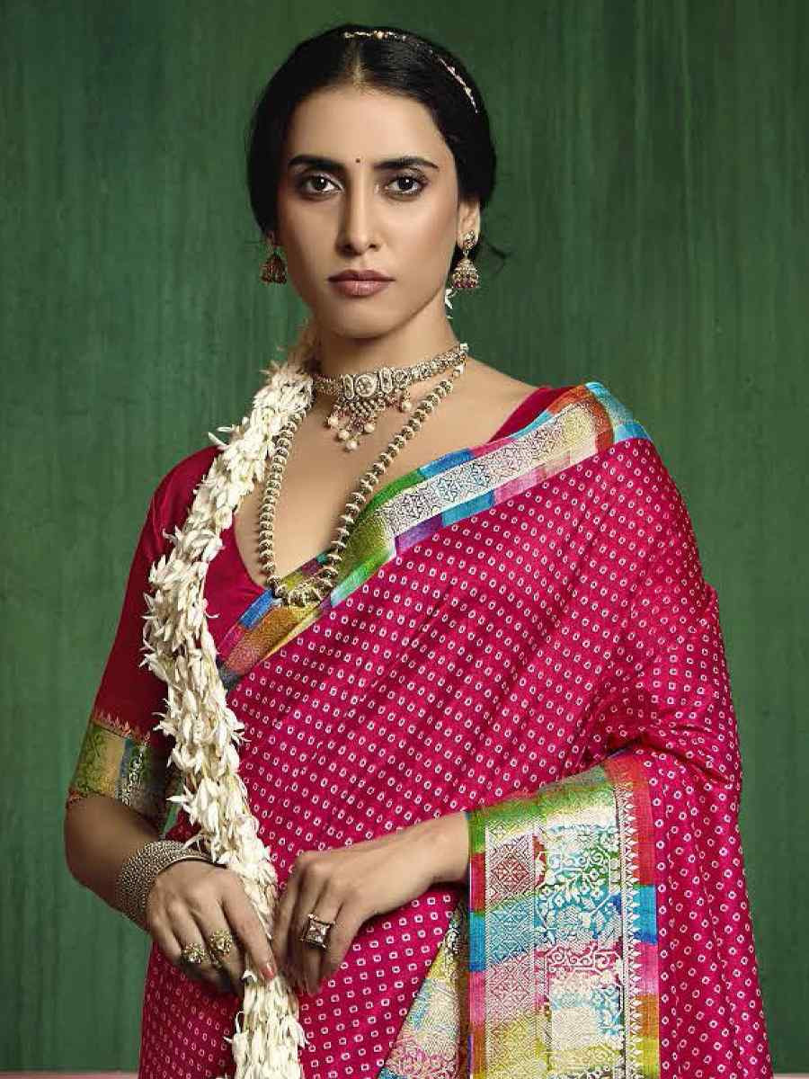 Pink Silk Handwoven Festival Wedding Fancy Heavy Border Saree