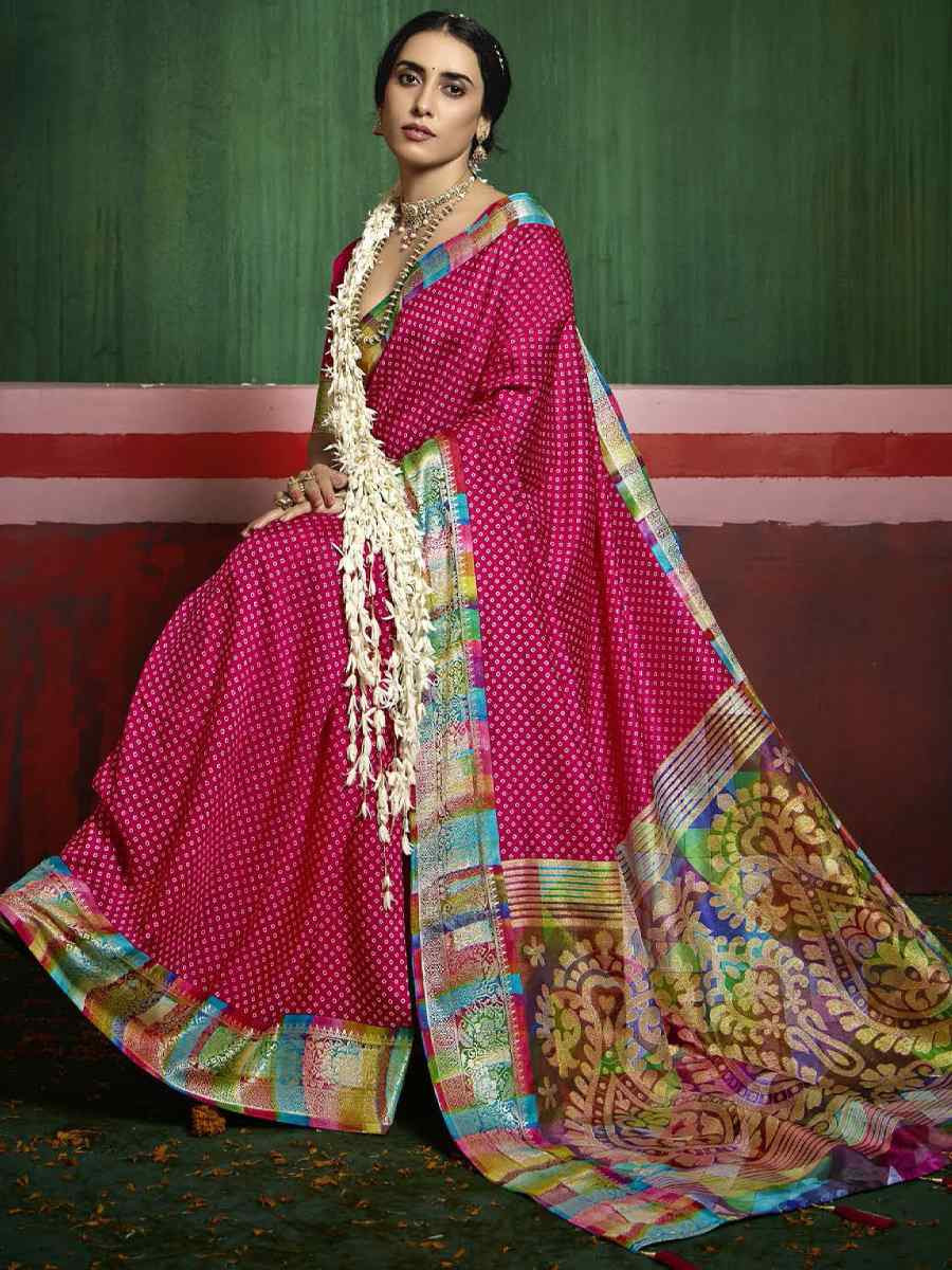 Pink Silk Handwoven Festival Wedding Fancy Heavy Border Saree