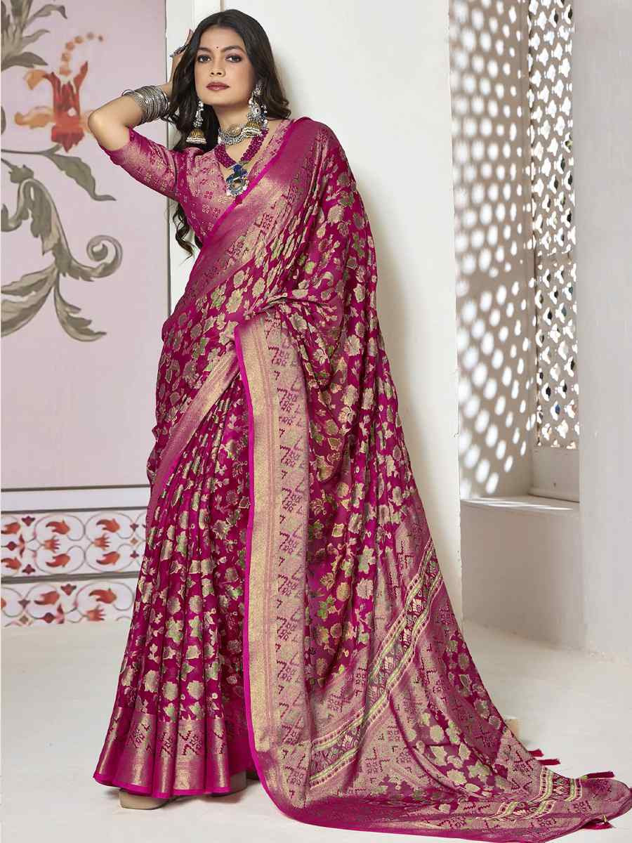 Pink Silk Handwoven Festival Wedding Fancy Heavy Border Saree