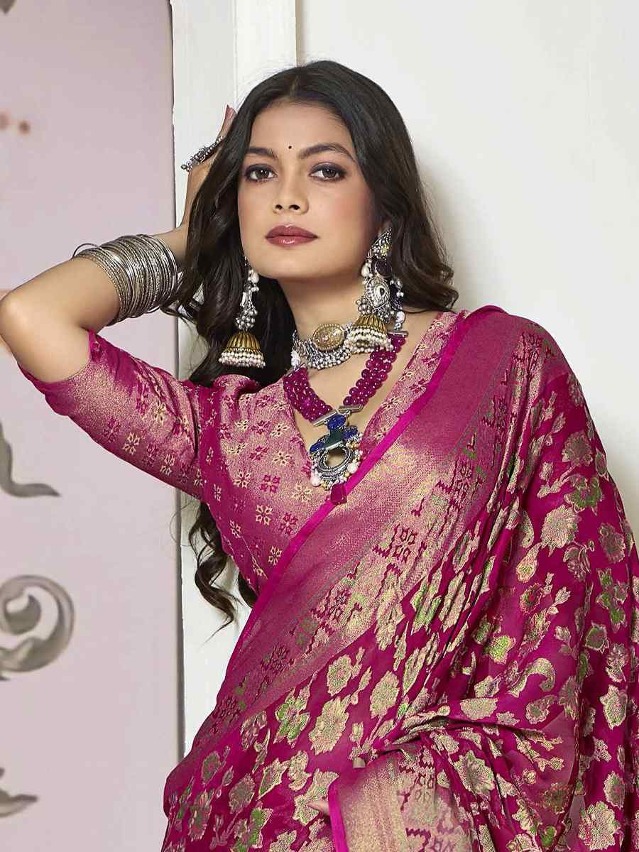 Pink Silk Handwoven Festival Wedding Fancy Heavy Border Saree