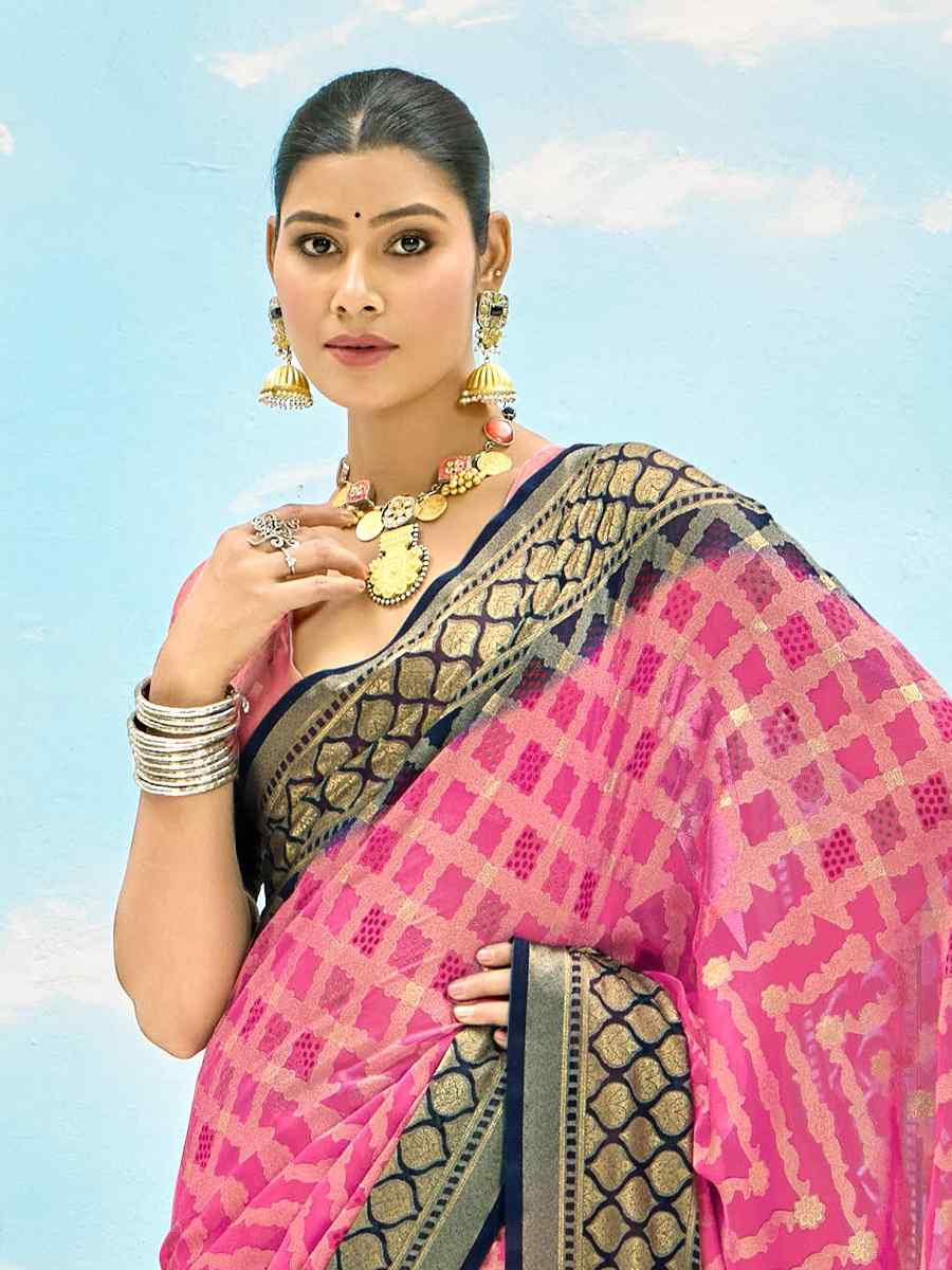 Pink Silk Handwoven Festival Wedding Fancy Heavy Border Saree