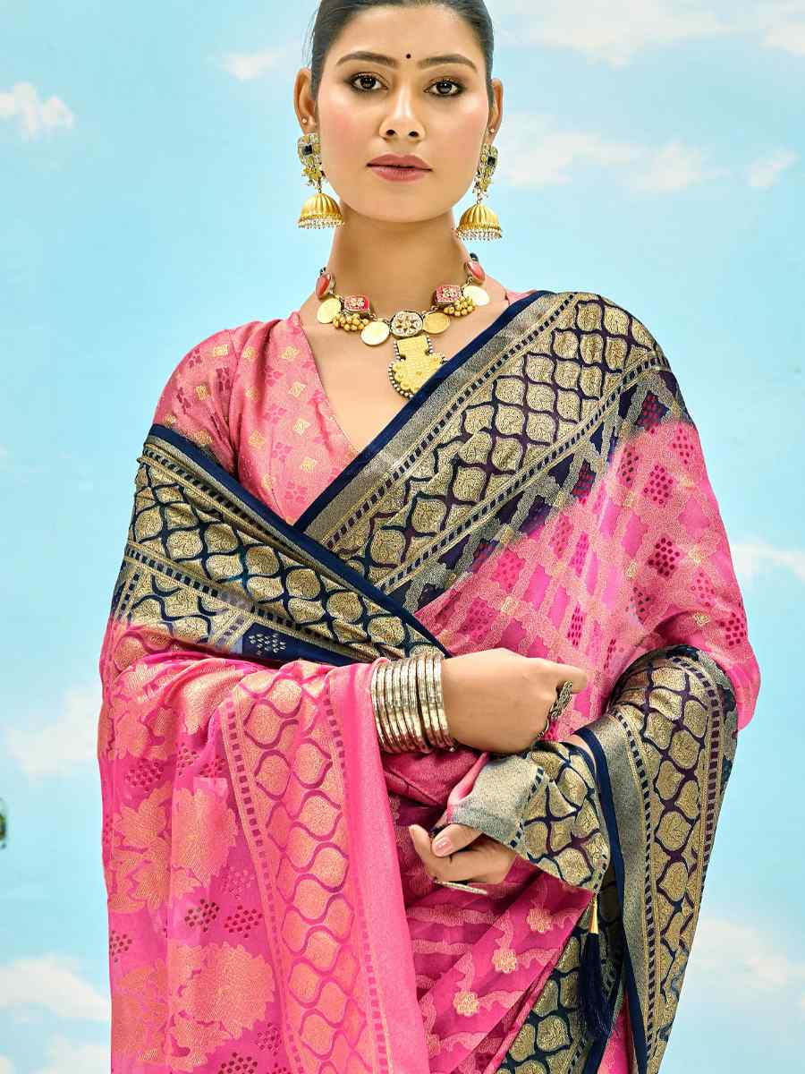 Pink Silk Handwoven Festival Wedding Fancy Heavy Border Saree