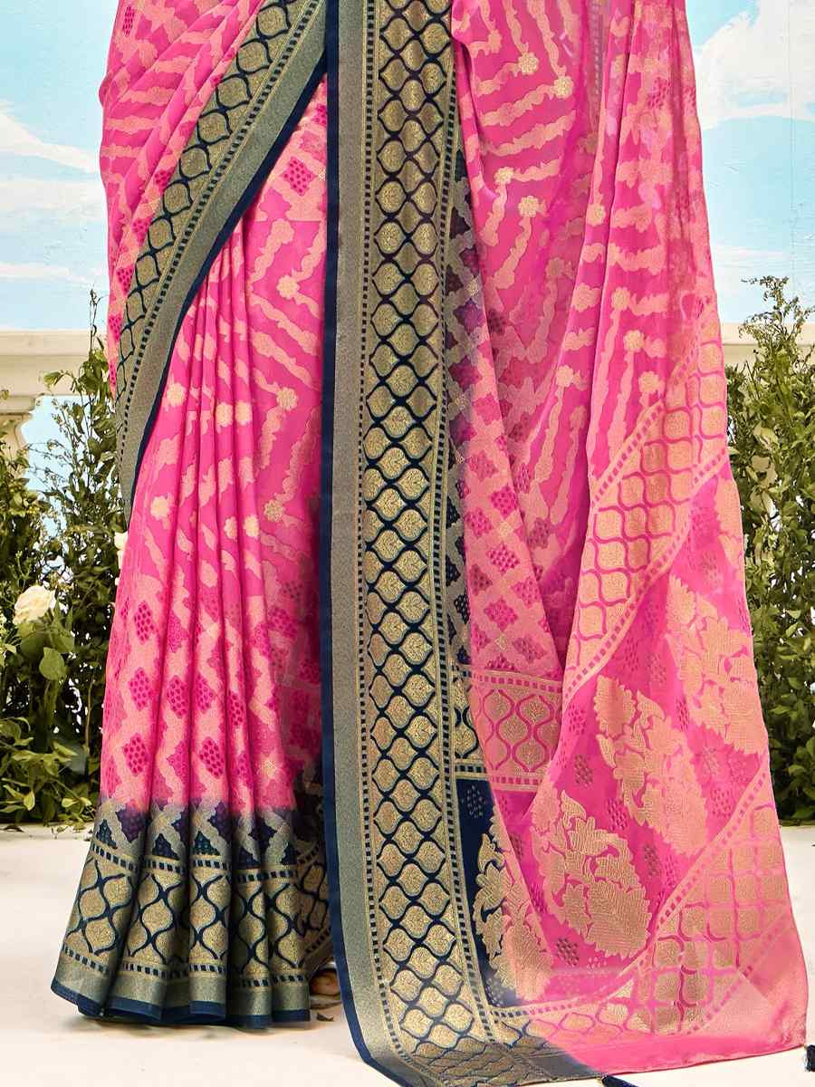 Pink Silk Handwoven Festival Wedding Fancy Heavy Border Saree