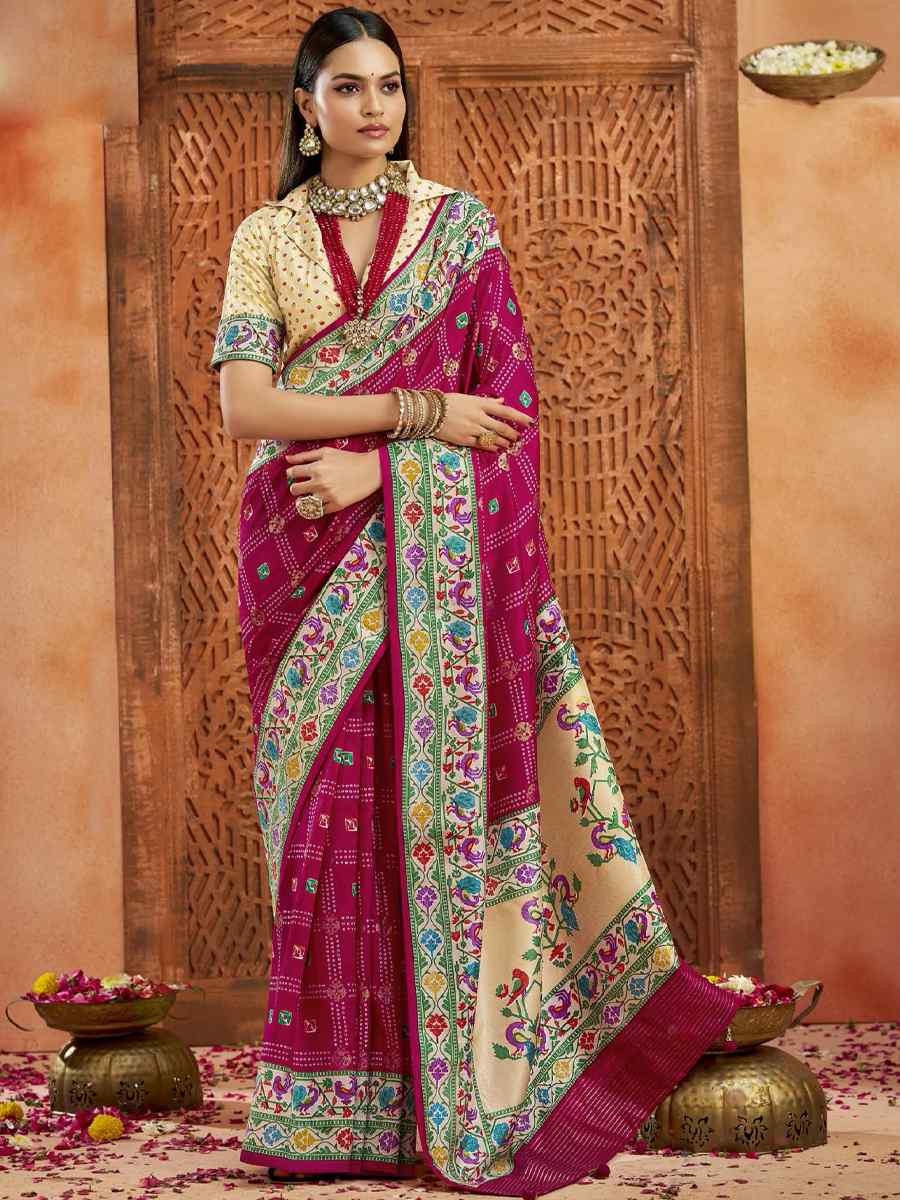 Pink Silk Handwoven Festival Wedding Fancy Heavy Border Saree